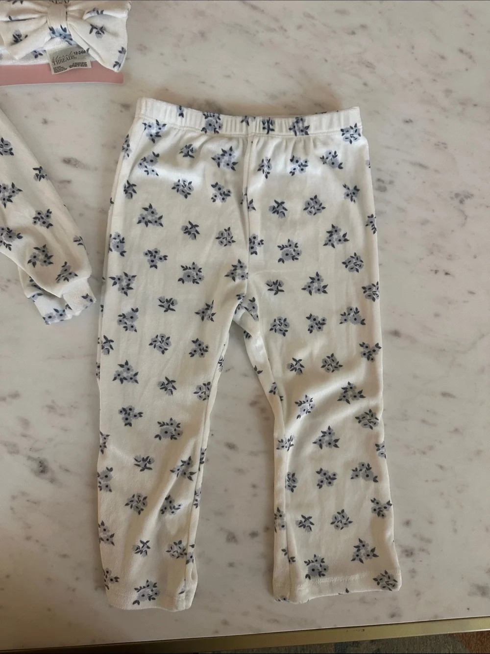 Floral threads Cream and Blue Floral Ruffle Pajama Set with bow. Can be outfit